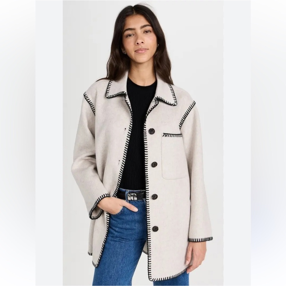 NWT Rails Odyssey Whipstich Shirt Jacket Contrast Trim in Oatmeal - M